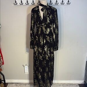 Scotch & Soda Black and Gold Lurex Fil Coupe Maxi Dress Sz 4